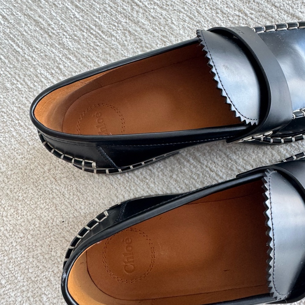Chloe Black Leather Penny Loafers Timeless Flats - Picture 5 of 6